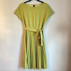 SHEIN Womens Mint Green Belted Pleated Midi Dress